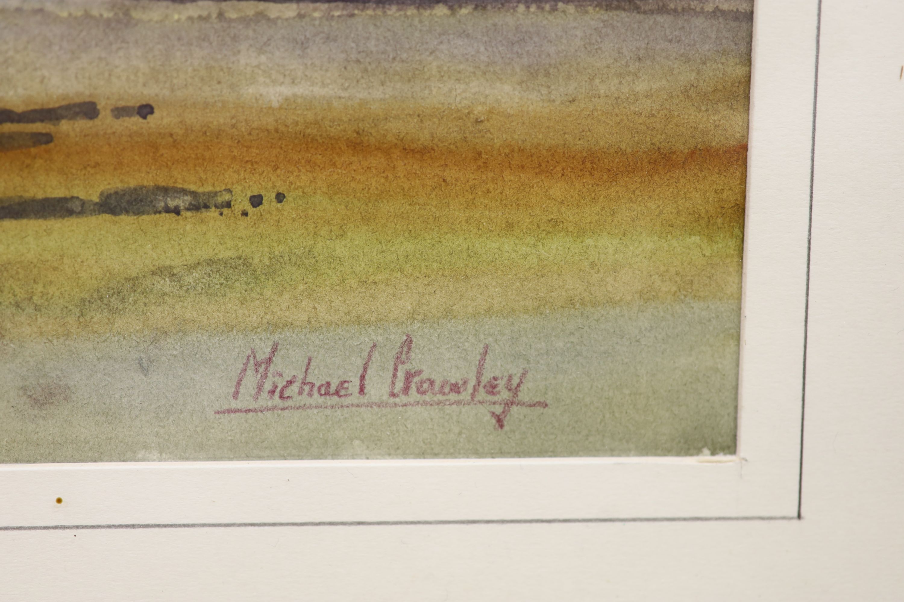 Michael Crawley, watercolour, The Line Up at Newmarket, signed, 27 x 38cm.